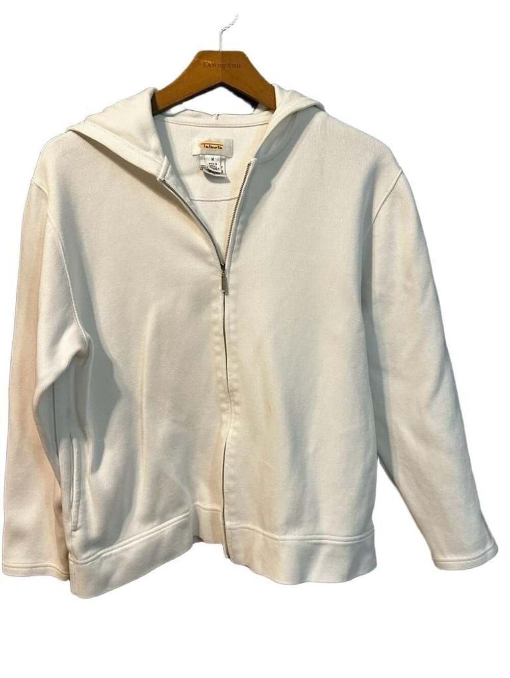 Talbots Ribbed Full-Zip Hoodie Size M White 100% Cotton